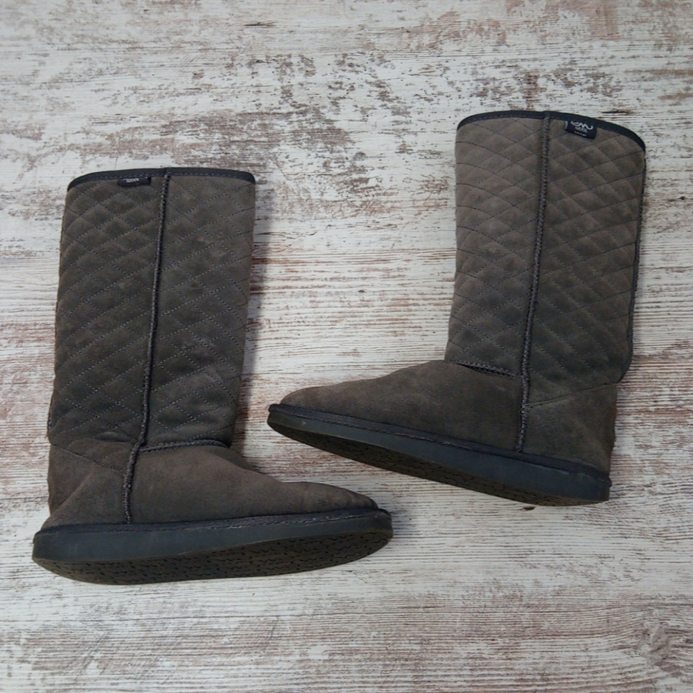 Emu Wool Tall Gray Cozy Patterned Winter Boots